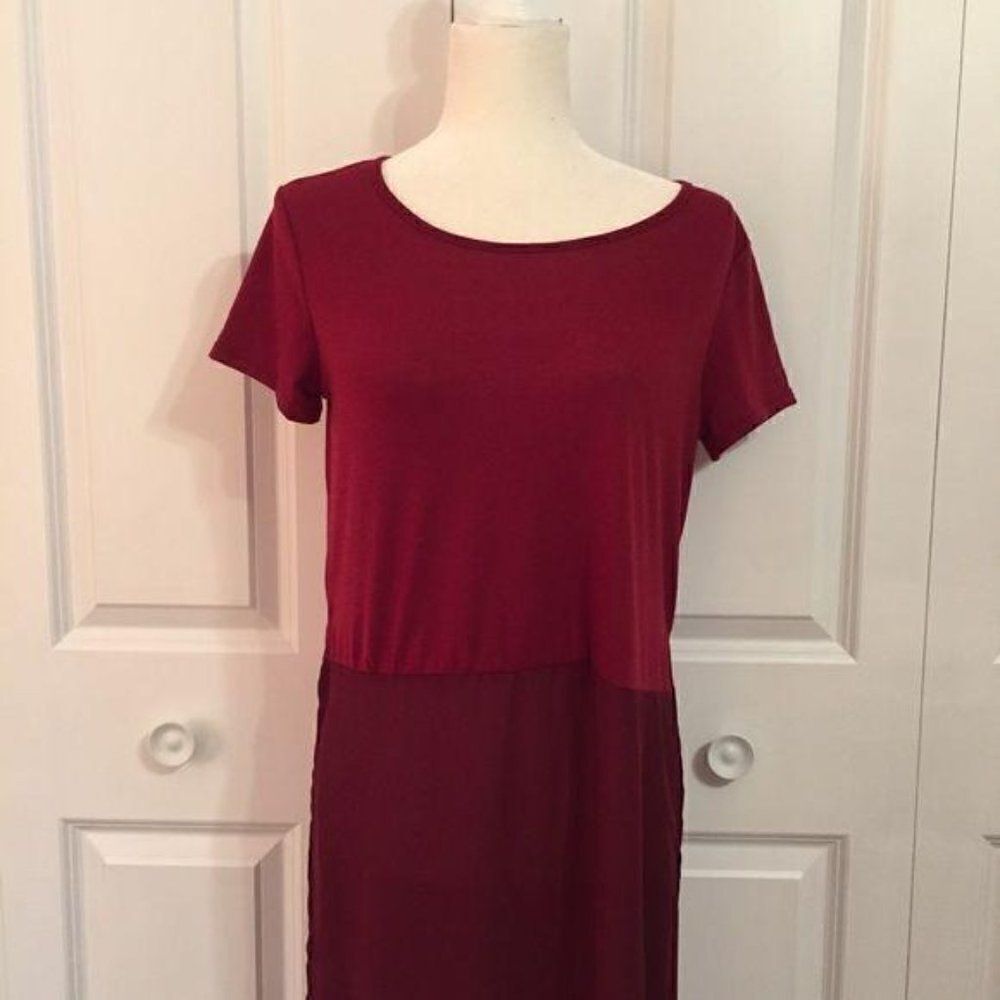 Red Color Block Sky High Slit Maxi Dress New - Picture 5 of 8